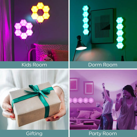 Color Changing LED Hexagon Tile Panels With Remote No App Or WiFi Needed Dorm Room Decor 6 Pack for versatile room lighting