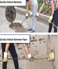 Beat Stubborn Clog Butt Heavy Duty Drain Cleaning Auger Featuring Long Flexible Steel Cable Snake unblocking manholes and rainwater pipes.