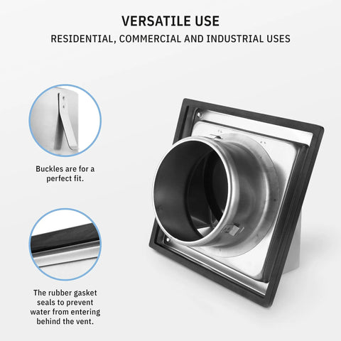 6 Inch Outdoor Dryer Vent Cover Stainless Steel Wall Vent Hood With Gravity Flap Weatherproof Exterior Exhaust Fan Cover Built To Last No Fuss For Home And Commercial Use Pest And Draft Protection showcasing design details and material.