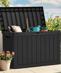 Outdoor Storage Box 45 Gallon Waterproof Resin Deck Box Lockable Organizer for patio cushions and garden tools, black.