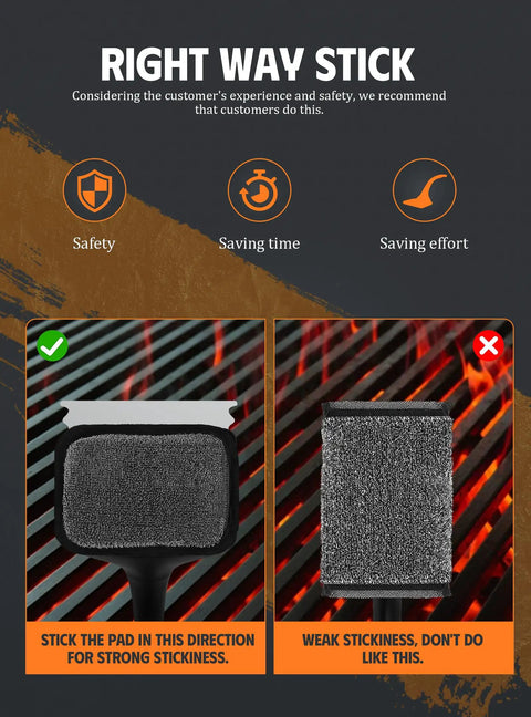 Correct and incorrect way to use Bristle Free Grill Brush With Five Replacement Heads For Cast Iron And Stainless Steel Grates.