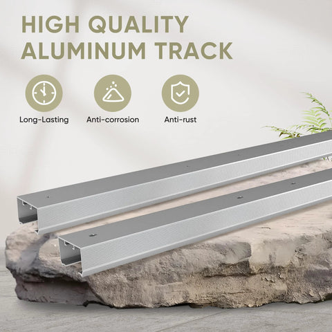8 Ft Double Pocket Door Track Kit With Concealed Sliding System, Two 44.69 Inch Rails For 48 Inch Double Door Width shown on stone surface