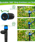 20 Pack Adjustable 360 Degree Drip Irrigation Emitters With 5 Inch Stakes For Quarter Inch Tubing, Vortex Fan Shape Drippers