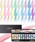 Pastel Shimmer Solid Gel Nail Polish Set With 24 Color Ombre Kit and Pro Nail Art Brush, open palette showing colors.