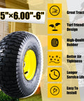 15x6.00-6 Tubeless Lawn Mower Tire And Wheel Assembly Front Replacement For John Deere And Other Riding Mowers Four Ply Pneumatic