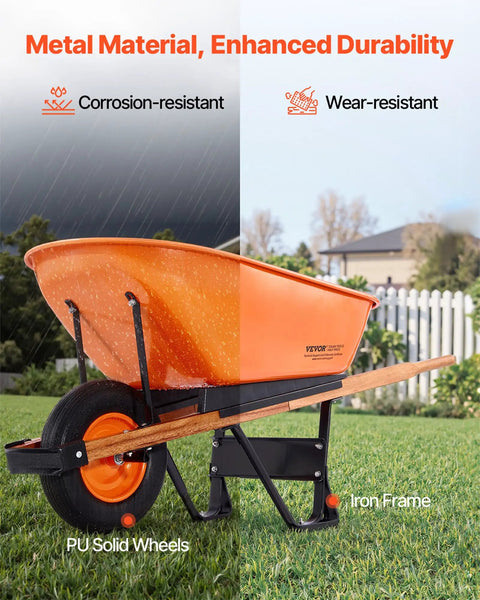 One Wheel Dump Cart For Garden And Yard, 6 Cu Ft Capacity, 330 Lb Load, Built Tough Wheelbarrow With Metal Handle And 16 Inch Wide Track Wheels on lawn