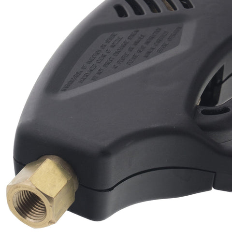 Close-up of brass coupler on Beefy 5000 PSI 10 GPM Pressure Washer Gun With 36 Inch Wand Brass Internals Safety Trigger Lock Easy Grip Pistol