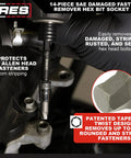 Turbo Socket Set For Damaged Bolt Extraction 18-Piece One Quarter Inch Drive Kit shown in use on a seized hex bolt