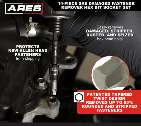 Turbo Socket Set For Damaged Bolt Extraction 18-Piece One Quarter Inch Drive Kit shown in use on a seized hex bolt