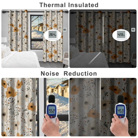 Floral Blackout Curtains For Bedroom And Living Room 84 Inch Length Two Panels Set Thermal Insulated Light Blocking Drapes With Tiebacks Farmhouse Darkening Window Treatments For Light And Noise Reduction