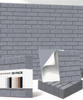 Ultimate Brick Shape Acoustic Panels Made From High Density Polyester Fiber To Blast Away Echoes And Silence Reverb Delivering Pro Grade Noise Reduction For Walls And Ceilings Perfect For Sound Proofing Home Studios And Gaming Rooms Value Pack Of 24 stacked with gray brick design.