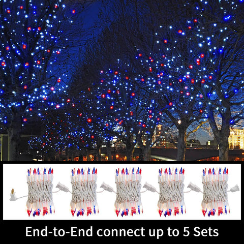 Patriotic String Lights Kit With Red White Blue Mini Lights On White Wire, 19.6 Feet, 100 Count used on trees outdoors
