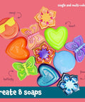 Soap And Bath Bomb Making Kit For Kids 3 In 1 Spa Science Lab Craft Set soap molds in emoji, butterfly, heart shapes