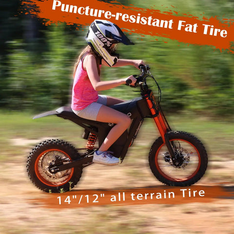 Teen riding Electric Dirt Bike For Teens And Adults With 3000W Peak Mid Drive Motor 200NM Torque 37 MPH Top Speed 48V 21Ah