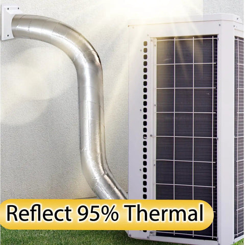 Heavy Duty Outdoor AC Pipe Foam Insulation Tape Wrap With Foil Fiberglass Layer installed, reflecting heat on HVAC pipe