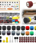Pro Grade 1 Inch Sanding Discs And Drum Kit For Dremel Tools 279 PC Wet Dry Hook And Loop Sandpaper Set Displayed with Accessories