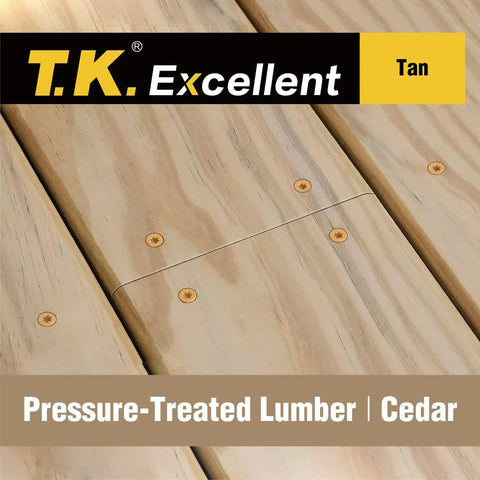 Top Shelf Size 10 By 3-1/2 Inch Deck Screws 330 Count T25 Star Drive Wood Screws With Bite Grip Threads And Premium Yellow Rust Shield Coating used in cedar pressure-treated lumber decking.