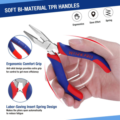 Mini Pliers Set 3-Piece Handy Tool Kit With 4 Inch Diagonal Pliers, 5 Inch Long Nose Pliers, And 6 Inch Needle Nose Pliers
