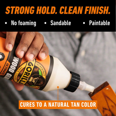 Person applying Ultimate Waterproof Wood Glue For Indoor And Outdoor Projects Pack Of 2 Natural Wood Color 18 Ounce Each