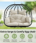 Double Hanging Egg Chair With Stand For Indoor And Outdoor Use Cozy Comfy Two Person Swing Chair Removable Cushions