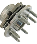 Side view of Wheel Hub And Bearing Assembly With Wheel Speed Sensor For Quiet Long Lasting Performance Built Tough With Multi Lip Seal Design High Carbon Steel Contaminant Shield Economical Replacement, showing bolts and sensor wire.