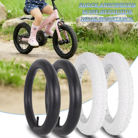 Two Pack 12.5x2.25 White Bicycle Tires With Inner Tubes For Kids Bikes And Strollers, 54-203 replacement set for 12-inch wheels