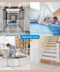 Extra Wide Baby Gate And Play Yard For Pets Or Kids, Adjustable From 35.8 To 78.74 Inches, 29 Inches Tall, in various home scenes