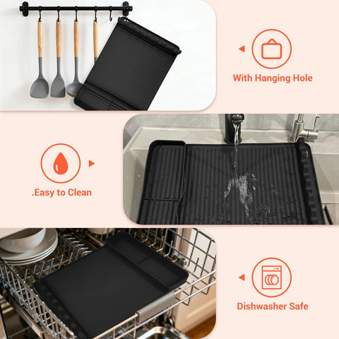 Silicone Grill Mat Two Pack for Blackstone 16x11.5 Inch Non Slip Tool Mats With Sauce Drip Pad And Wavy Grip For Outdoor BBQ Pros