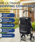 Grocery Cart That Climbs Stairs Foldable With 55L Cooler Pocket And 110 Lb Capacity, three-wheel design in front of house.