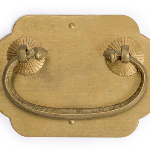 Prosperity Solid Brass Drawer Pulls Set Of 2, 2.7-Inch Cabinet Handles With Warm Patina Finish, shown in close-up front view