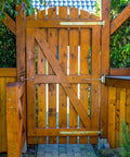 Wooden gate with 2 Inch Hook And Eye Latch For Barn Doors Privacy Hardware Stainless Steel Gate Lock