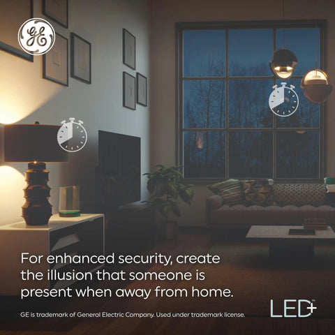 Lit Smart LED A19 Light Bulb with Built-In Timer in Living Room Setting, E26 Base, Energy Saving Indoor Lighting