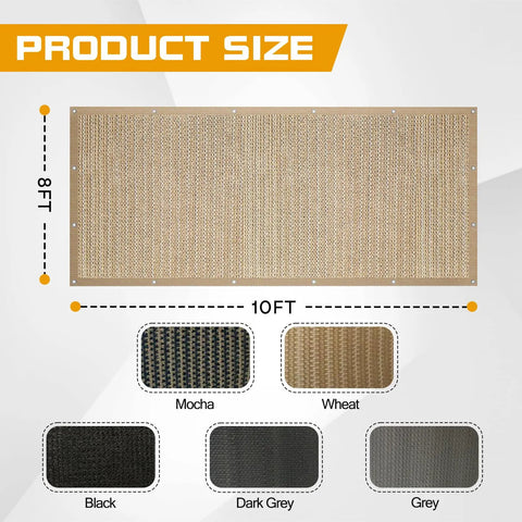 Durable 8 By 10 Foot Pergola Shade Cloth With Grommets, 90 Percent UV Block, Breathable Privacy Screen in sand color with size options