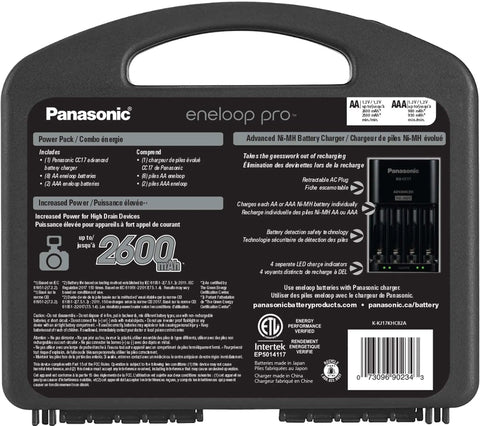Back of Eneloop Pro High Capacity NiMH Battery Pack Set With Charger And Storage Case Includes 8 AA And 2 AAA Rechargeable Batteries
