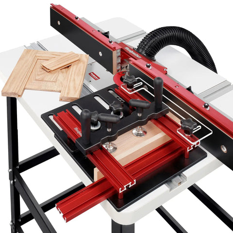 Router Table Coping Sled For Precise Woodworking With Adjustable Top Plate And Fence Guide Five And A Half Inches Capacity