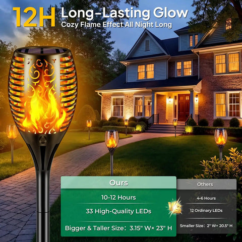 Outdoor Solar Torch Lights Flickering Flame Waterproof Pathway Lighting Six Pack For Garden Patio Yard Landscape installed in front yard