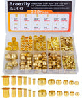 Breezliy brass compression fittings set, 230-piece kit with 6 sizes (1/8–1/2 in) sleeves, ferrules, inserts.