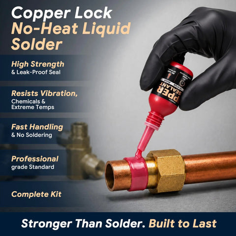 2 Pack Pipe Thread Sealant 0.67 Oz No Heat Liquid Solder For Plumbing And HVAC Copper Brass Yellow Metal With Gloves And 4 Sandpaper Sheets Included High Pressure Oil Resistant -60 F To 300 F 10,000 PSI, sealing copper pipe