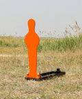 Durable 28 Inch AR500 Auto Reset Popper Target in orange, 3/8 inch thick steel, for backyard shooting range on grass.