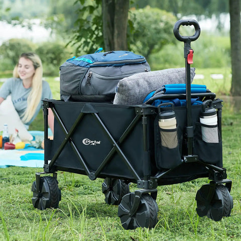 Heavy Duty Folding Wagon Cart With All Terrain Wheels For Beach And Sand Camping Garden And Grocery Trips in outdoor setting