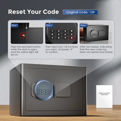 Beefy Fireproof Safe Box 1.2 Cub Digital Safe Waterproof With Combination Lock And LED Keypad Includes Fireproof Bag instructions visible