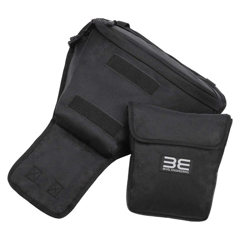 Rugged Storage Bag For UTV Cab Center Seat With Felt Lined Pockets And Key Lanyard, close-up of black fabric and removable pouch