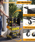 Heavy Duty Four Tier Metal Rolling Tool Cart With Pegboard And Storage Baskets For Garage And Shop Use Mobile Tool Organizer