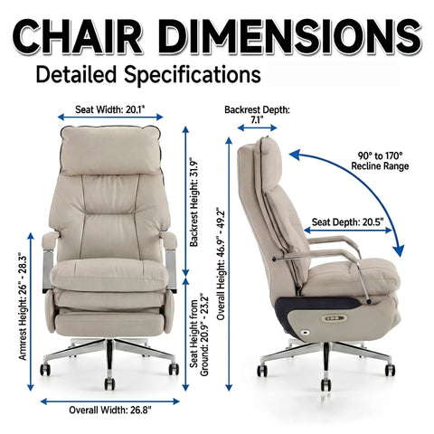 Dual Motor Executive Reclining Office Chair With Footrest And Massage Lumbar Support One Click Electric Recline dimensions