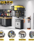 2x3ft Adjustable Rail Wall Mounted Garage Storage Shelf Set for Tool Room and Storage Areas with heavy duty steel frame, installed in garage
