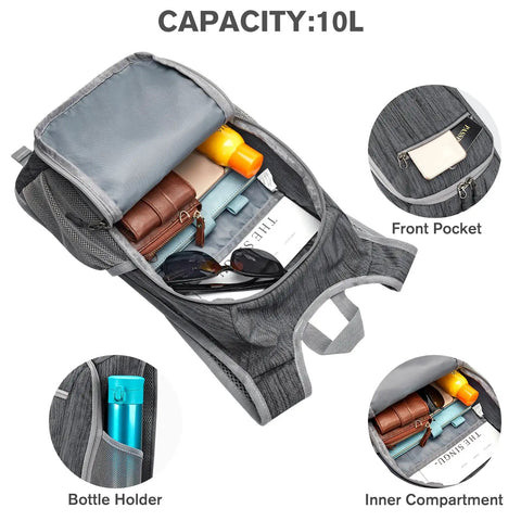 Lightweight Packable Hiking Daypack 10L/15L Foldable Outdoor Backpack For Travel And Day Hikes showing inner space and compartments