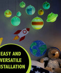 3D Solar System Glow In The Dark Ceiling Hanging Kit With Planets And Star Stickers For STEM Education Includes Mars Pluto