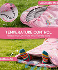 Kids Sleeping Bag For 3 4 Seasons With Compression Sack Lightweight 2.2 Lbs Camping Gear For Boys Girls And Toddlers Pink 63x26
