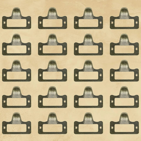 Antique Bronze Card Catalog Drawer Pulls Set Of 20 For File Cabinets Office Furniture on display, zinc alloy, vintage style hardware.