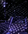 Bluetooth Motion Laser Lights With Dope 7 Color Full Spectrum White Star Effects creating pattern on outdoor stairs